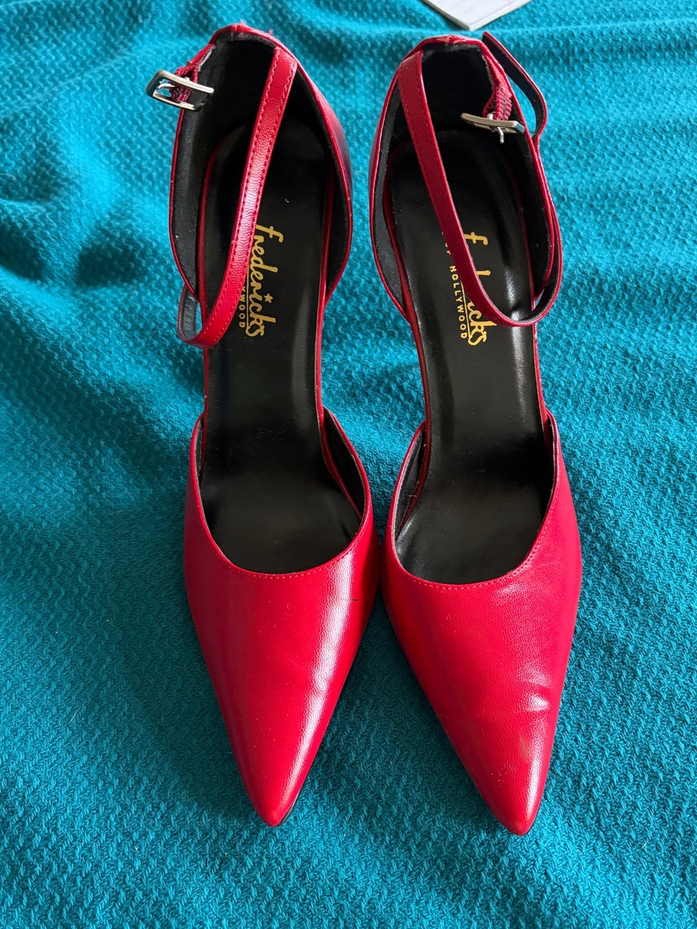 Frederick of Hollywood Red Pointed-Toe Ankle Strap Pumps
